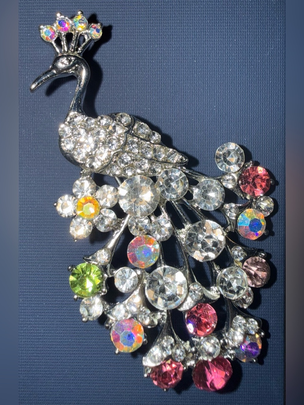 Sparkling Peacock Crystal Brooch - Multicolor Rhinestones